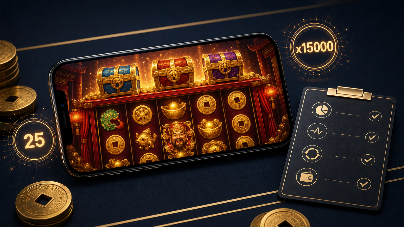 CHESTS OF CAI SHEN 2 slot checklist on a mobile phone