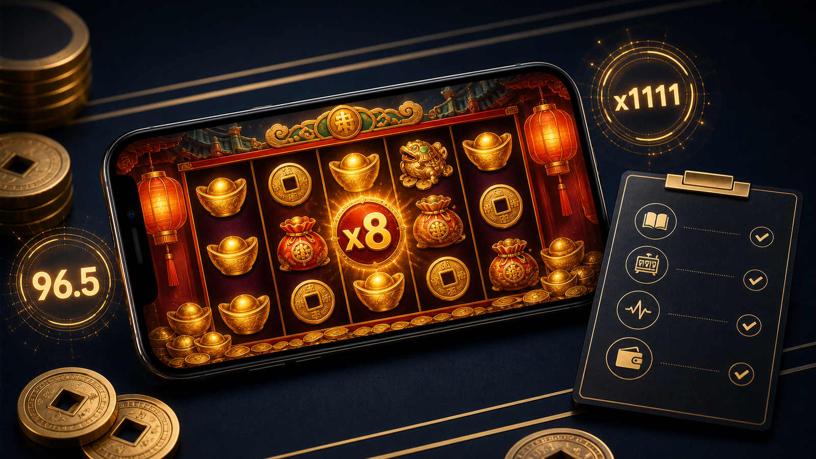 LUCKY COMING JILI slot checklist on a mobile phone