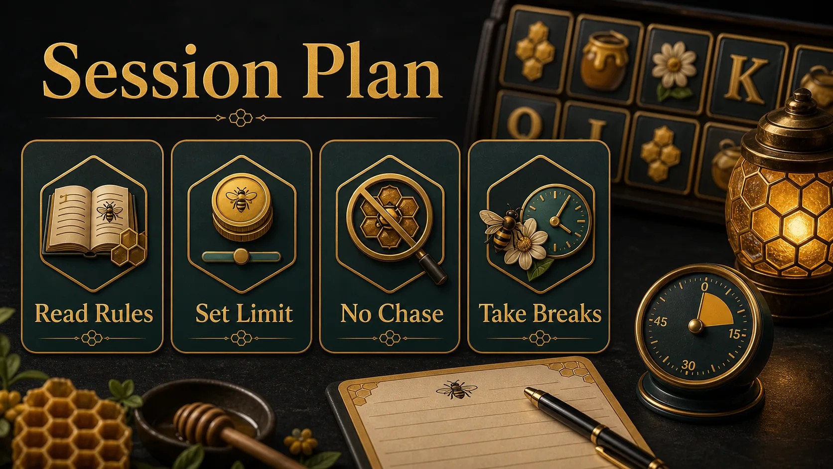 PKLIVE Bee Keeper session plan showing read rules set limit no chase and take breaks reminders