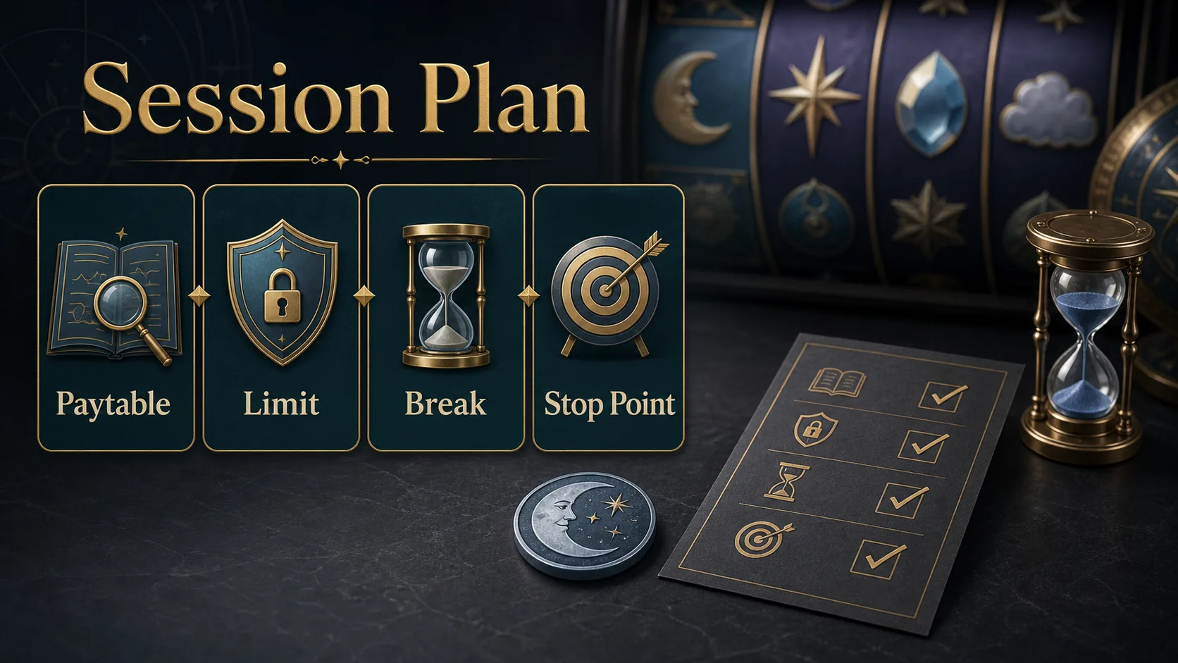 PKLIVE session plan graphic showing paytable limit break and stop point reminders