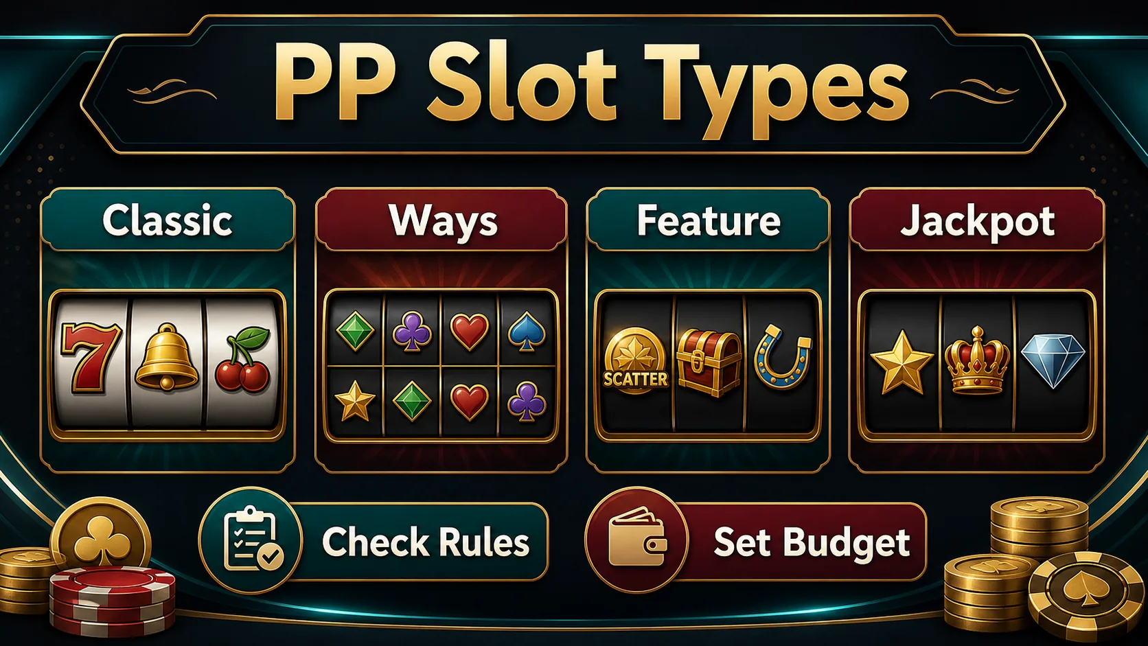 PKLIVE PP slot types guide comparing classic ways feature and jackpot categories with rule and budget checks