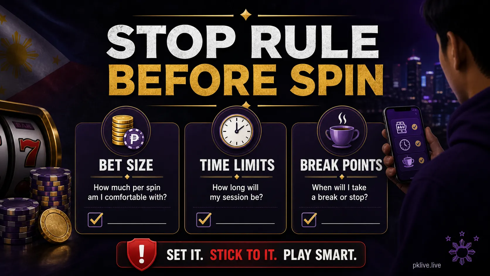 Slot Session Budget Checklist Philippines: Bet Size, Time Limits, and Break Points stop-rule illustration